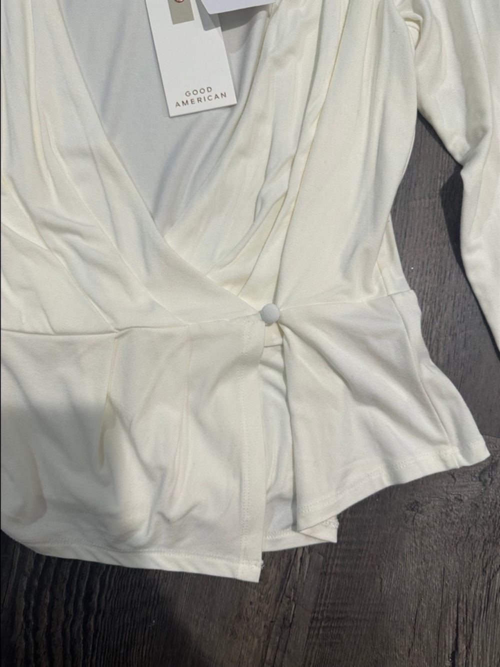 Good American Cream Wrap Front Long Sleeve Top - Picture 2 of 3
